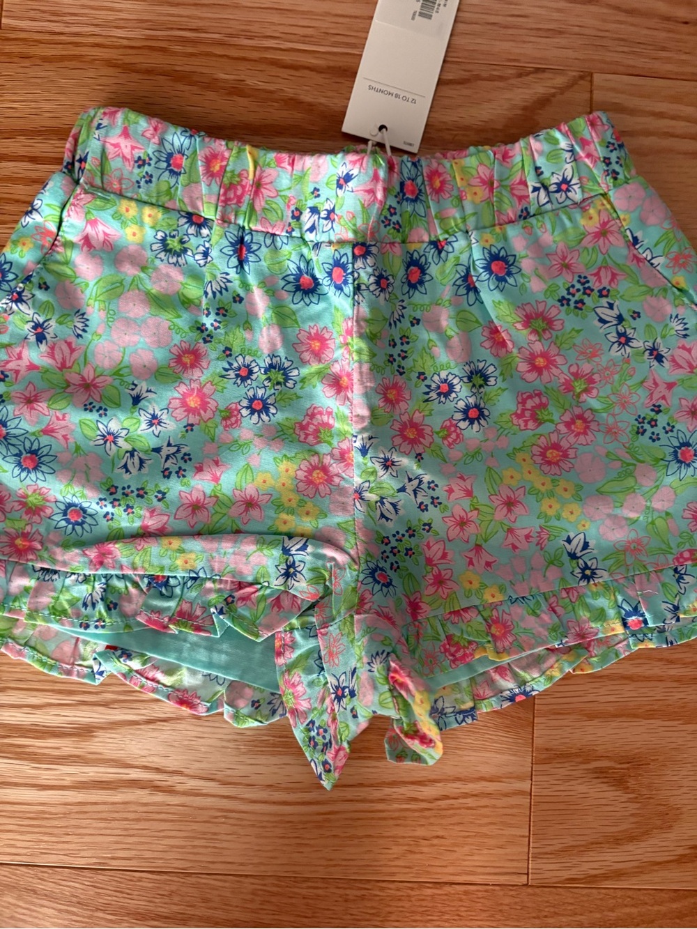 Girls' Floral Aqua Ruffle Shorts - Picture 2 of 3